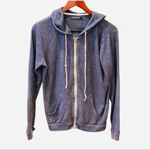 Brandy Melville Blue Zip Up Lightweight Plain Hoodie Sweatshirt S M L Oversized